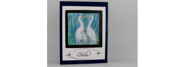 White Heron Greeting Card, Original Watercolor Painting