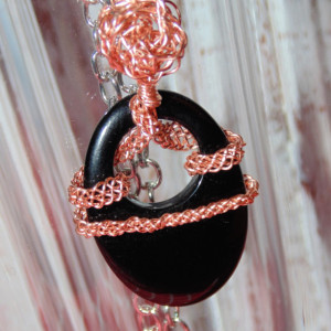 Wire Wrapped Necklace, Natural Copper and Black Agate Pendant