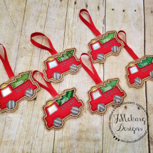 Buy 3 Get 1 Free Custom Embroidered Christmas Firetruck Ornament