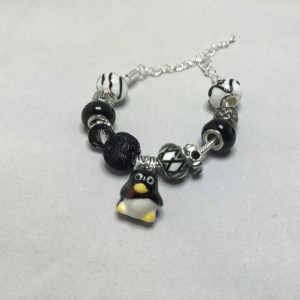 Black and White European Charm Penguin Bracelet