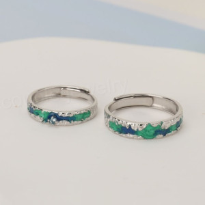 Aurora Dreamy Gradient Starry Sky Matching Rings in Solid 925 Sterling Silver • Free Engraving • Adjustable • Couple Rings • Custom Gift