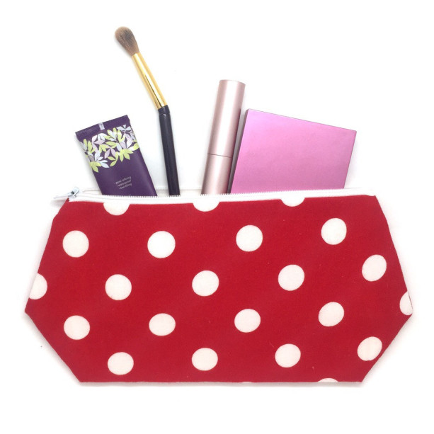 Cosmetic Bag with Polka Dots, Gift For Her, Large Cosmetic Bag, Travel Bag, Bags and Purses, Make Up Bag, Polka Dot Bag, Zipper Pouch
