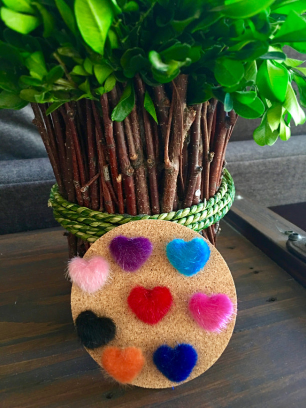 Fuzzy Colorful Heart Pushpins (set of 8), Cork board,Cubicle, Office, Wall hanging,  Calendar, Thumbtacks, stocking stuffers, puffy,