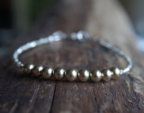 Hill Tribe Silver and 14/20 gold filled beads bracelet - Tiny bracelet - Delicate bracelet - Minimalist bracelet - Ready to ship - 7 inches