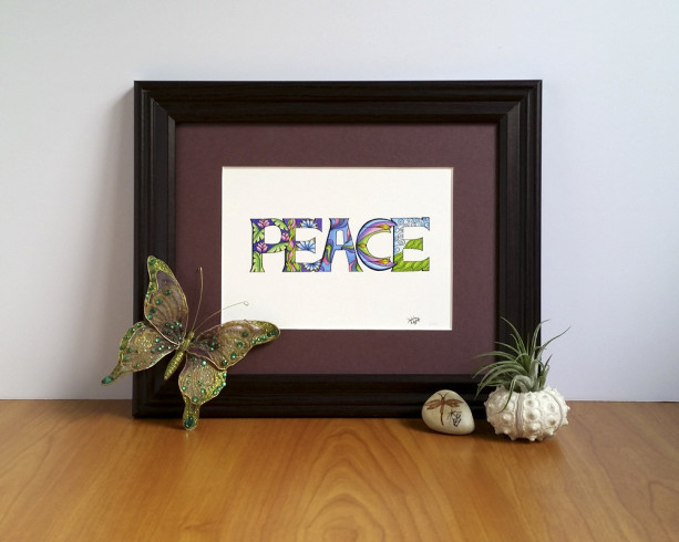 Peace 5x7 Fine Art Print, Inspirational Word Quote, Mindfulness Home Decor, Bohemian Spiritual Illustration, Zen Reminder, Gift Under 25