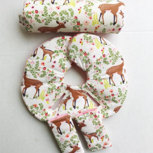 Car Seat Head Support, Fawn, Floral, Infant Head Support, Car Seat Strap Covers, Car Seat Insert, Newborn Baby Head Protector, Modern Baby