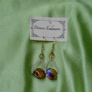 Aurora Borealis Finish on Brown Dyed Irregular Mother of Pearl Earrings