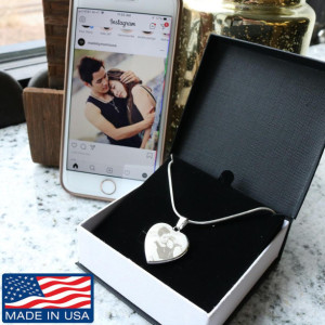 Personalized Photo Etched Heart Necklace - Stainless Steel