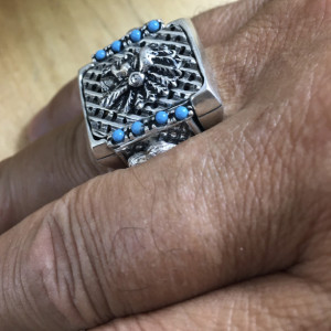 Artisan Made Native American Indian Chief Turqoise Mens ring