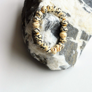 Gift for him, African jewelry, Stack bracelet, Layered bracelet, Beaded  stretch bracelet, Bone  beaded bracelet, White bone bracelet