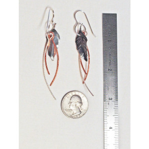 Sterling Silver Feather Leaf Earrings with Sterling and Copper Dangles Handmade