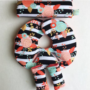 Car Seat Head Support, Floral, Black and White Stripes,Coral, Infant Head Support, Strap Covers, Car Seat Arm Pad, Newborn Head Protector