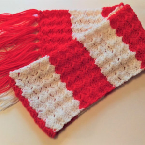 Red White Striped Scarf, Warm, Fringe, Women/Men, Handmade in USA