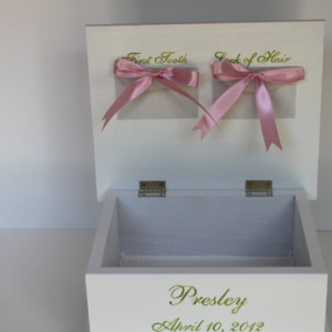 Baby Keepsake Memory Box pink and green owls personalized baby gift