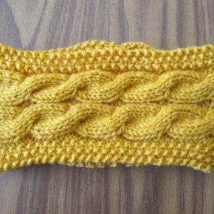 Hand Knit Headband/ Earmuff- Gold