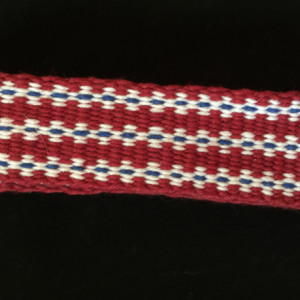 Inkle Loom Woven Red, White, and Blue Band .  100% Cotton. Item #22-195 