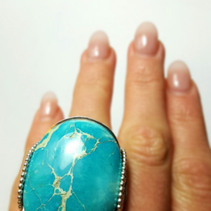 Handmade Variscite Ring Size 10.5 - 11.5 Sterling Silver Natural Turquoise Blue