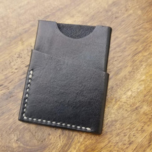 Leather Card Wallet Black with cream colored thread. 