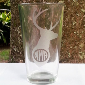 Deer Monogram Glass,Etched Beer Glass, Hunters Monogram, Rustic Monogrammed Pint Glass