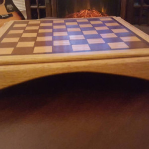 Chessboard made from oak and ipe with black walnut inlays