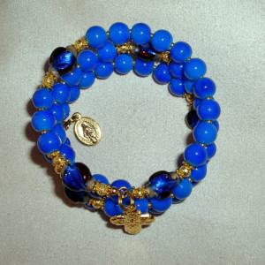 Rosary Bracelet of Cobalt Blue Beads and Gold