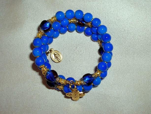 Rosary Bracelet of Cobalt Blue Beads and Gold