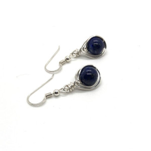 Sterling Silver Wire Wrapped 8mm Lapis Lazuli Earrings