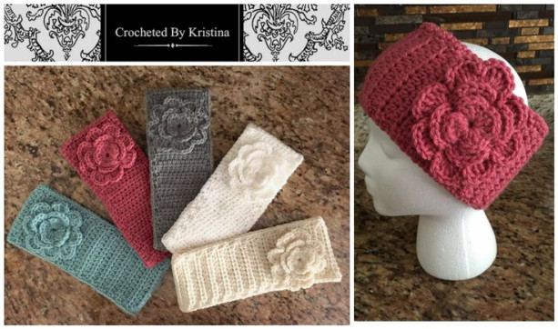 Crocheted Headband/Ear Warmer/Head Warmer with flower