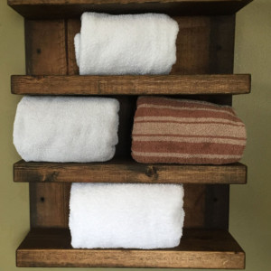 FREE SHIPPING Rustic Design Wood 4-Tier Shelf Hotel Style Towel Rack (18" 1/2 x 22") - Custom Finish Avail