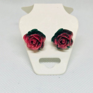 Pink resin rose stud earrings Romantic Gift for Women