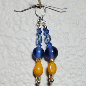  "Support Ukraine" Blue & Yellow Glass Bead Earrings w SS Hooks, ID - 375