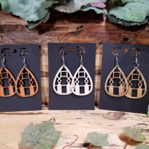 Wooden Earrings - Boho Teardrop Style - Lightweight - Laser Cut - Birthday Gift - 3 Finishes Available - Natural - Brown - Lt Red Stain