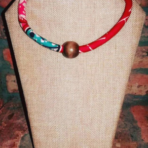 Beaded Ankara Fabric Necklace, Ankara Necklace, Ankara Print Necklace, Ankara Beaded Tribal Rope Necklace,  Ankara Ethnic African Jewelry