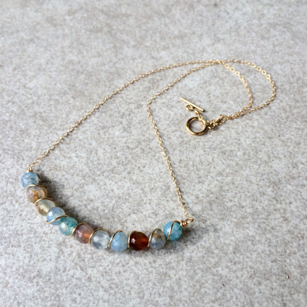 Wire Wrapped Blue Agate Necklace - Made to Order