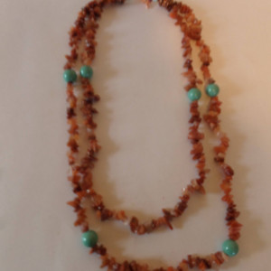 Gemstone chip and Turquoise  Swarovski pearl necklace