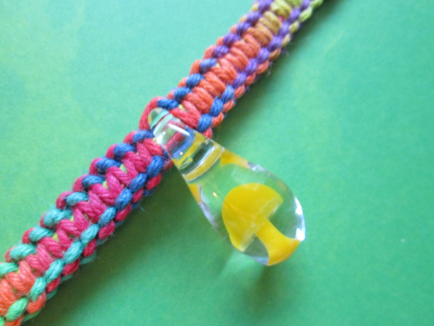 Handmade Rainbow Hemp Choker Style Necklace with Awesome Hand Blown Glass Yellow Mushroom Pendant- Trippy Hemp Necklace