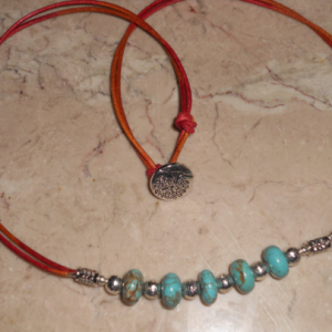 December Turquoise birth stone rodelles leather necklace