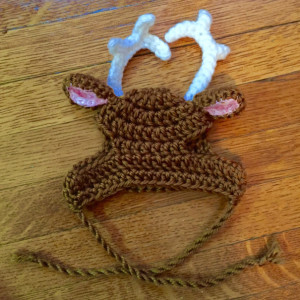 Crocheted Christmas Reindeer Hat for Cat or Small Dog