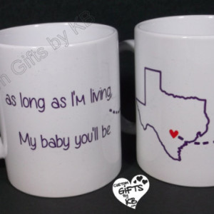 As Long As I'm Living Mugs Set (2 mugs), Mother and daughter mugs, custom mugs, custom text, distance mugs, birthday gift, going away