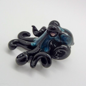 The Black Velvet Kracken Collectible Wearable  Boro Glass Octopus Necklace / Sculpture Made to Order