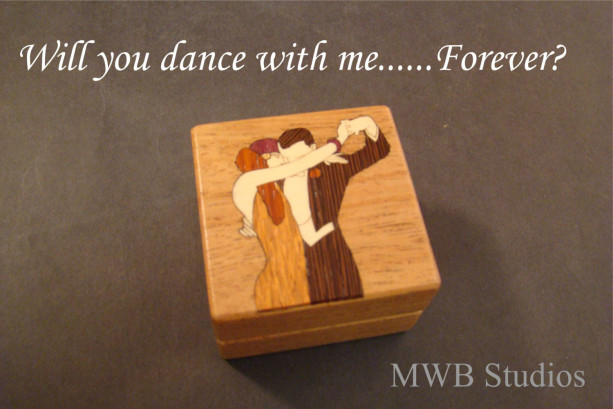 Engagement Ring Box Inlaid With Dancing Couple.  Free Shipping and Engraving.