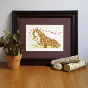 Whimsical Giraffe Art, Fine Art Print, Safari Nursery Decor, Sleeping Giraffe, Dreaming Giraffe, Giraffe Artwork, Nursery Art, Art for Kids
