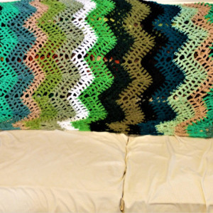 Handmade Blanket Hand Crocheted New Afghan Green Ripple Chevron Twin Size Throw Couch Sofa Chair Cover Comfortable Warm Bedspread Lap
