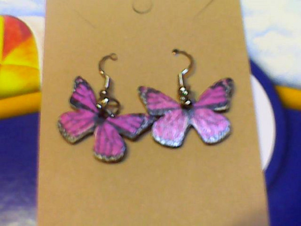 Purple Butterfly wood painted earring.