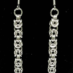 Silver Dangle ear wire earrings byzantine chainmaille