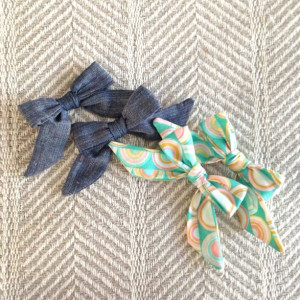 Junebug bow set -- little girl bows, bows for little girls, fabric bows, baby girl bows, chambray, ponytail bows, schoolgirl bows
