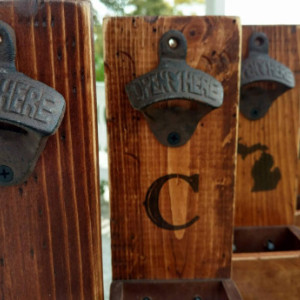 Groomsmen gift set of 6 Rustic Wall Mount Openers with removable cap catcher - Free personalization - Bottle opener - Man Cave - Beer Gifts
