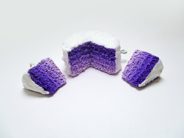Purple Ombre Cake Jewelry set, Purple Cake Earrings, Purple Cake Necklace, Purple Ombre Jewelry, Kawaii Cake, Food Jewelry, Food Miniature