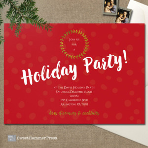Red Christmas Party Invitation Holiday Party Invite Bold Red with Gold Metallic Holiday Party Script Black Back Digital or Printed Option