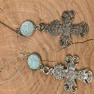Ornate cross dangle earrings